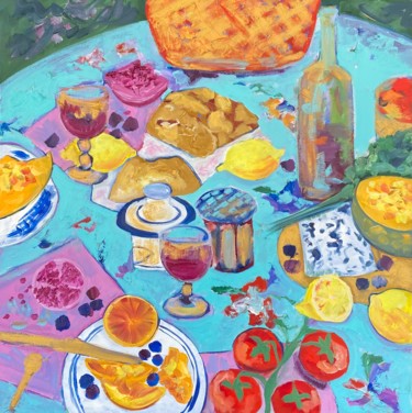 Painting titled "Lunch in Provence" by Gala Turovskaya, Original Art, Oil Mounted on Cardboard