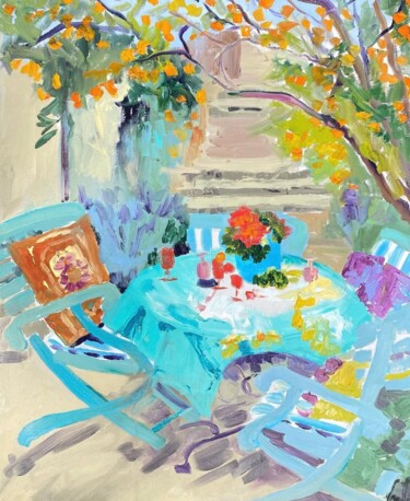 Painting titled "Breakfast under the…" by Gala Turovskaya, Original Artwork, Oil