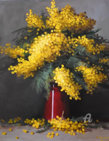 Painting titled "MIMOSAS" by Herve Turpin, Original Artwork, Oil