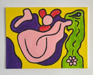 Malerei mit dem Titel "🐍🌸" von Simon Turquin, Original-Kunstwerk, Acryl