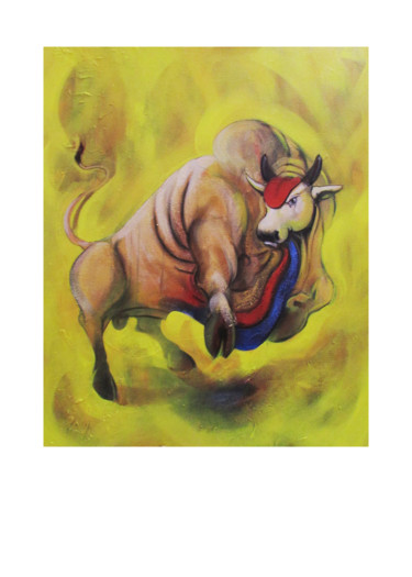 Pittura intitolato "bull-12.jpg" da Tushar Jadhav, Opera d'arte originale, Acrilico