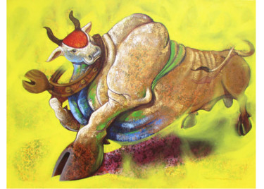 Картина под названием "bull painting.jpg" - Tushar Jadhav, Подлинное произведение искусства, Акрил