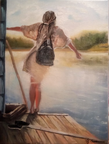 Картина под названием "Утро в деревни." - Евгения Смоленская, Подлинное произведение искусства, Масло