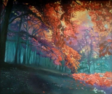 Картина под названием "Осенний закат" - Евгения Смоленская, Подлинное произведение искусства, Масло