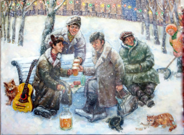 Painting titled "The Beatles in Russ…" by Vladislav Tushnin, Original Artwork, Oil