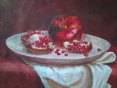 Painting titled "гранат" by Nastya Bromel, Original Artwork, Watercolor