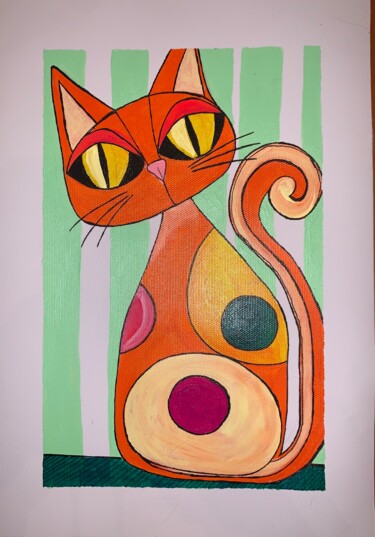 Pittura intitolato "Рыжий кот" da Nadia Tutynina, Opera d'arte originale, Acrilico