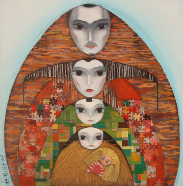 Painting titled "Family" by Tuvshoo, Original Artwork, Oil