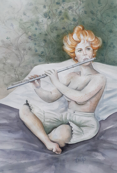 Peinture intitulée "Flûte traversière" par Tvdp Aquarelliste, Œuvre d'art originale, Aquarelle