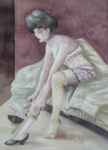 Malarstwo zatytułowany „Jolie Môme” autorstwa Tvdp Aquarelliste, Oryginalna praca, Akwarela