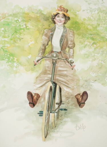 Peinture intitulée "La bicyclette" par Tvdp Aquarelliste, Œuvre d'art originale, Aquarelle