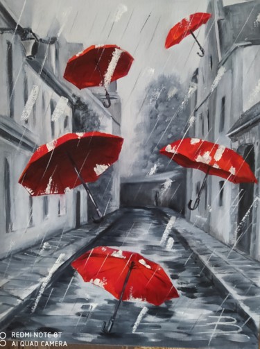 Картина под названием "Зонтики" - Valiantsina Tsishchanka, Подлинное произведение искусства, Масло