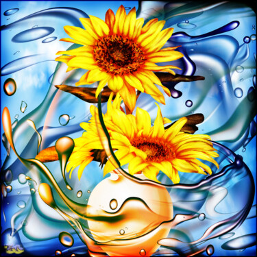 Digitale Kunst mit dem Titel "Dream Sunflower..." von Tyfhaan Yk, Original-Kunstwerk, Digitale Malerei