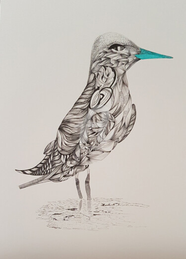 Dessin intitulée "oiseau-solitaire.jpg" par Tykamao, Œuvre d'art originale, Encre