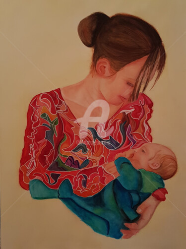 Pintura titulada "la-mere-et-l-enfant…" por Tykamao, Obra de arte original, Acrílico