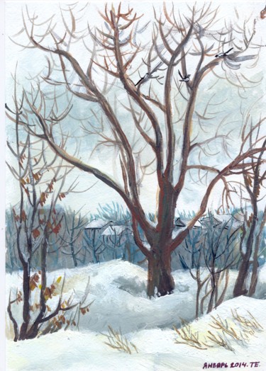 Картина под названием "Зима за окном" - Тюнькина Елена, Подлинное произведение искусства, Акрил