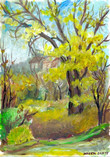 Картина под названием "Осень золотая" - Тюнькина Елена, Подлинное произведение искусства, Акрил