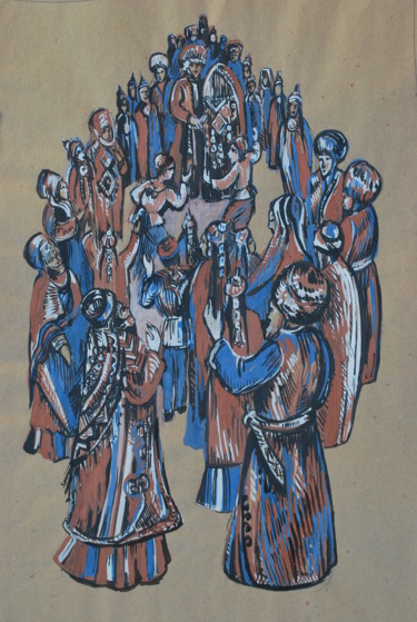 Картина под названием ""Встреча невесты" (…" - Тюнькина Елена, Подлинное произведение искусства, Гуашь