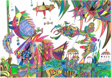 O mar Drawing titled "O mar" by Tereza De Almeida (Kaomento), Original Art, Ink