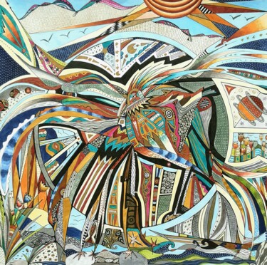 Drawing titled ""Oiseau sacré"" by Tereza De Almeida (Kaomento), Original Artwork, Ink