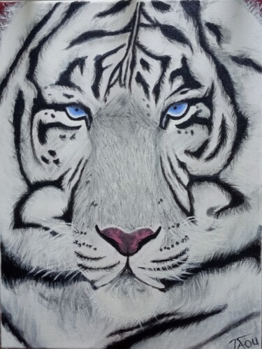 Pittura intitolato "Blue tiger eyes" da Tzina Tsaou, Opera d'arte originale, Acrilico