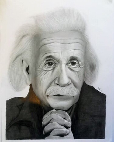 Drawing titled "Albert Einstein" by Tzina Tsaou, Original Artwork, Pencil