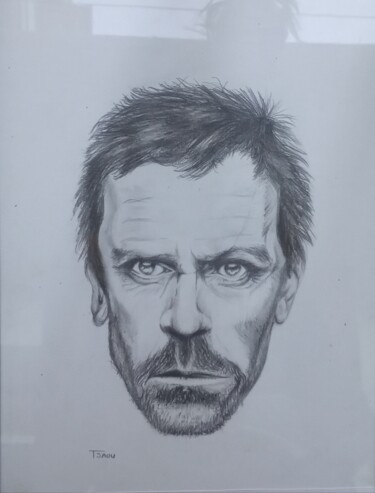 Drawing titled "Dr House" by Tzina Tsaou, Original Artwork, Pencil Mounted on Cardboard