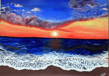 Schilderij getiteld "Sunset" door Tzina Tsaou, Origineel Kunstwerk, Acryl Gemonteerd op Houten paneel