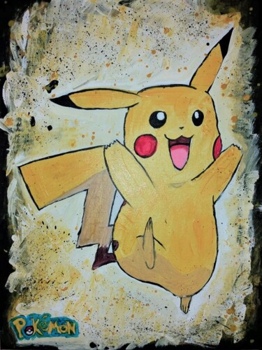 Painting titled "Pikachu-Pokemon" by Tzina Tsaou, Original Artwork, Acrylic