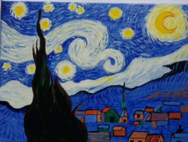 Картина под названием "Starry Night Van Go…" - Tzina Tsaou, Подлинное произведение искусства, Акрил