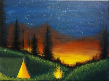 Pintura intitulada "Camp night original…" por Tzina Tsaou, Obras de arte originais, Acrílico