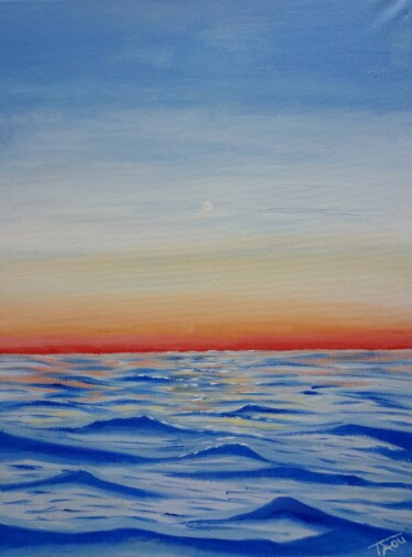 Painting titled "Calm Sunset" by Tzina Tsaou, Original Artwork, Acrylic