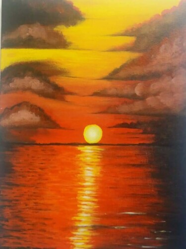 Painting titled "Sunset in tense" by Tzina Tsaou, Original Artwork, Acrylic