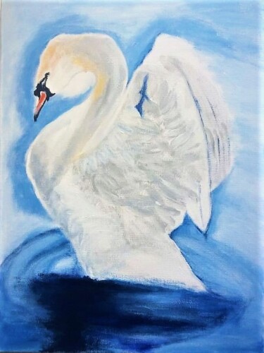 Картина под названием "Blue swan original…" - Tzina Tsaou, Подлинное произведение искусства, Акрил