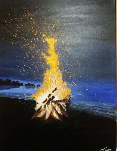 Painting titled "Fire night" by Tzina Tsaou, Original Artwork, Acrylic