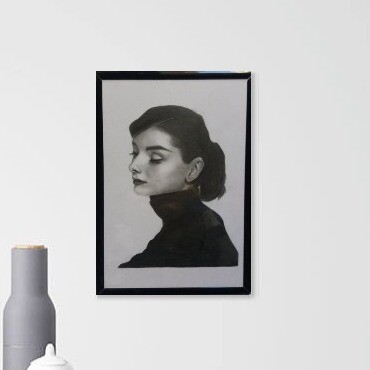 Schilderij getiteld "Audrey Hepburn" door Tzina Tsaou, Origineel Kunstwerk, Potlood