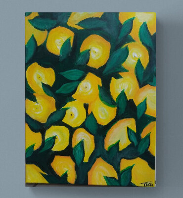 Malerei mit dem Titel "Lemons" von Tzina Tsaou, Original-Kunstwerk, Acryl