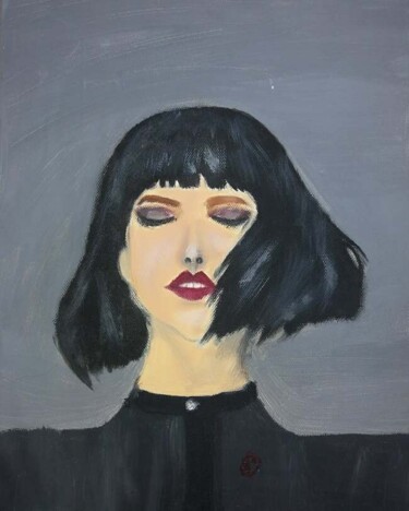 Painting titled "Woman in short hair" by Tzina Tsaou, Original Artwork, Acrylic