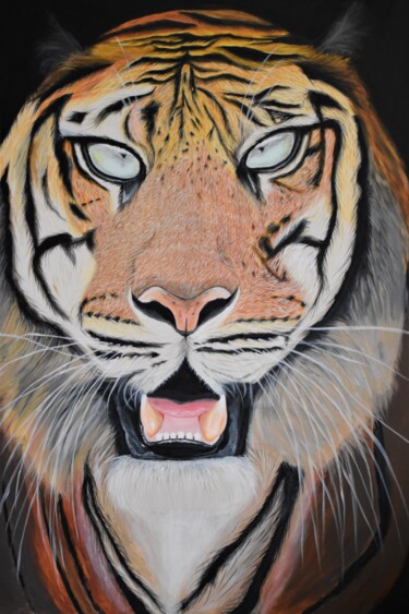Malerei mit dem Titel "Wild Tiger" von Tzina Tsaou, Original-Kunstwerk, Acryl