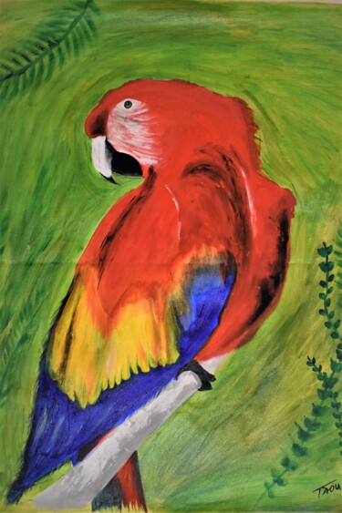 Schilderij getiteld "Happy Parrot" door Tzina Tsaou, Origineel Kunstwerk, Acryl