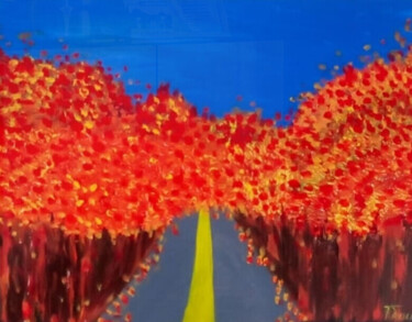 Painting titled "autumn" by Tzina Tsaou, Original Artwork, Acrylic Mounted on Wood Stretcher frame