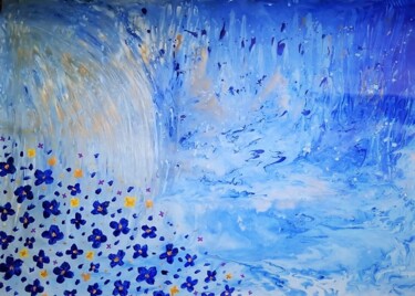 Peinture intitulée "flowerly blue" par Tzina Tsaou, Œuvre d'art originale, Acrylique