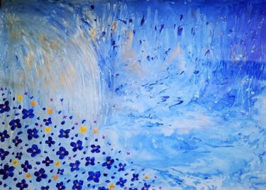 Painting titled "flowerly blue" by Tzina Tsaou, Original Artwork, Acrylic