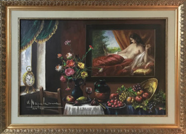 Pittura intitolato "Natura Morta con Di…" da U Napoleone, Opera d'arte originale, Olio