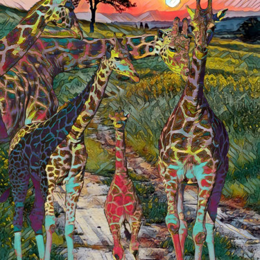 Artes digitais intitulada "Girafas" por Ubiraci Borges, Obras de arte originais, Pintura digital