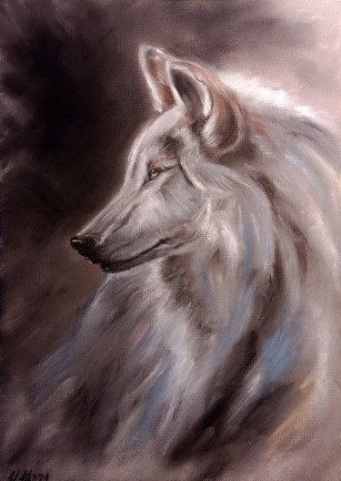 Painting titled "Wolf" by Valentina Khudyakova, Original Artwork, Pastel