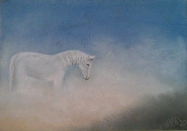 Painting titled "White horse" by Valentina Khudyakova, Original Artwork, Pastel
