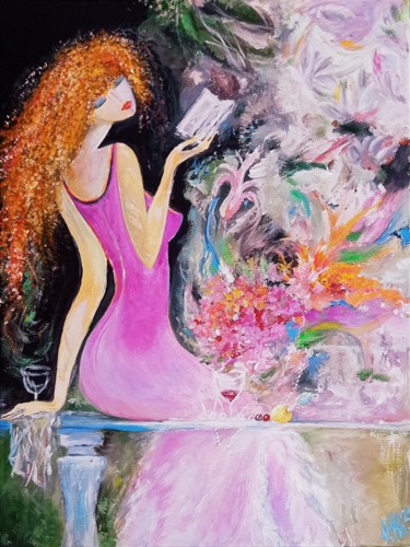 Картина под названием "In the garden" - Valentina Khudyakova, Подлинное произведение искусства, Гуашь