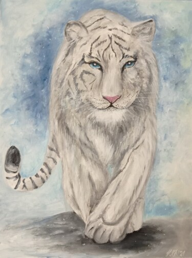 Malerei mit dem Titel "Белый тигр" von Valentina Khudyakova, Original-Kunstwerk, Gouache