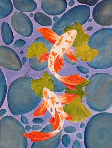 Peinture intitulée "Рыбки кои" par Valentina Khudyakova, Œuvre d'art originale, Gouache